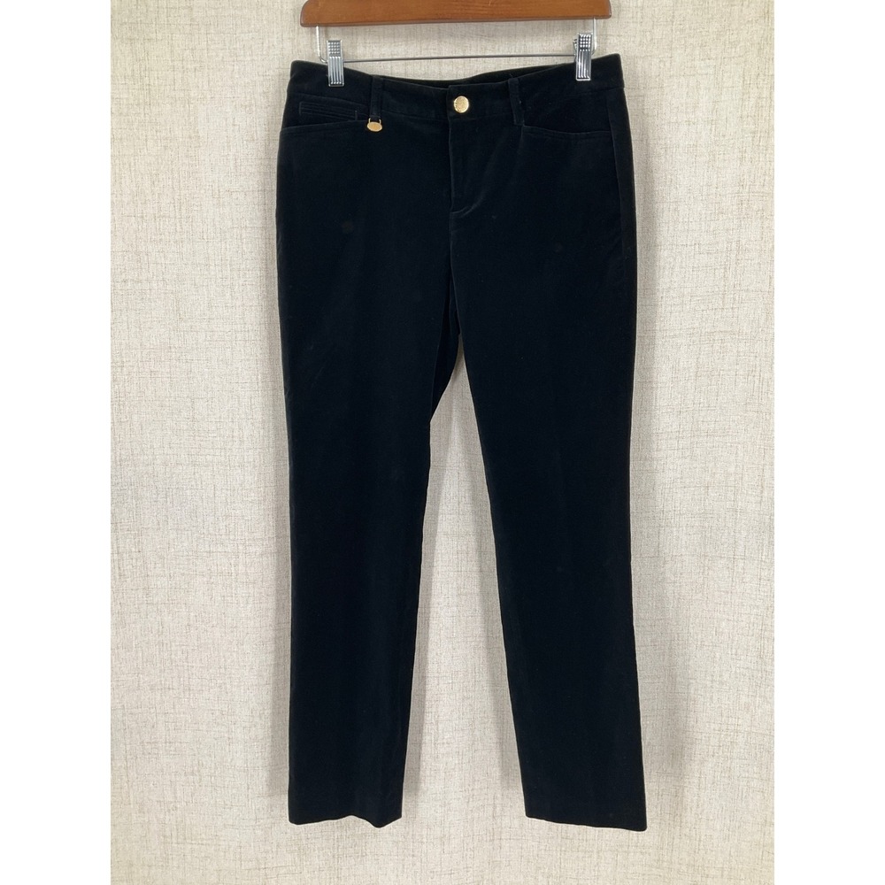 Lauren Ralph Lauren Black Velvet Straight Leg Pants 6 Minimalist Quiet Lux Party